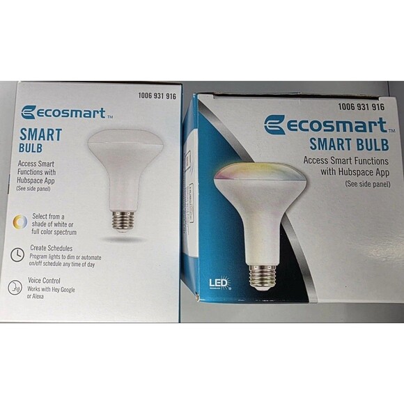Lot 2 EcoSmart 65 Watt Smart Hubspace BR30 Color Changing CEC LED Light Bulb - Picture 2 of 2
